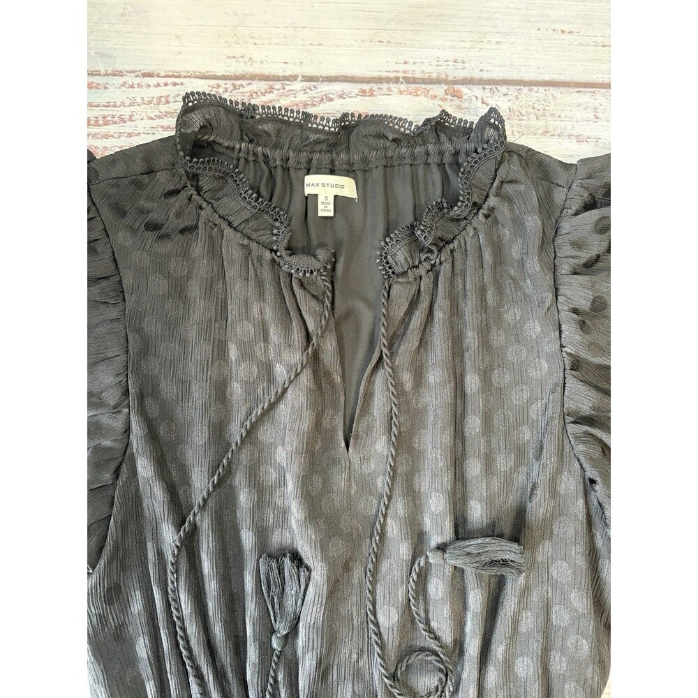Max Studio Black Tiered Maxi Dress Womens Small Polka Dot Witchy Whimsigoth Long - Picture 2 of 7
